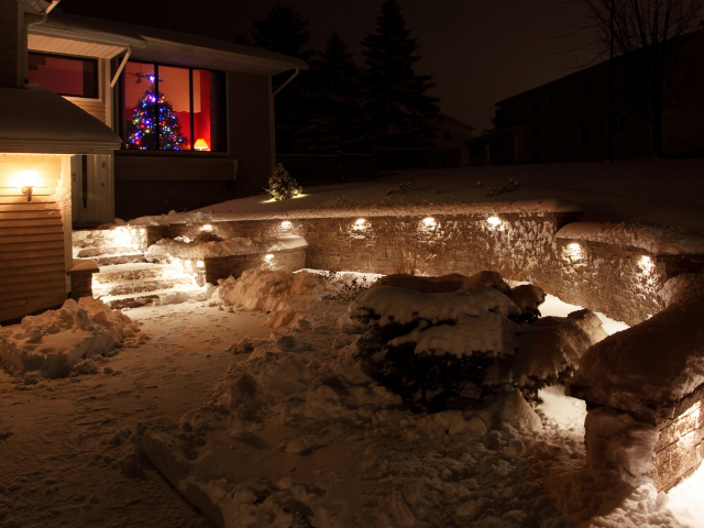 Latham NY hardscape design landscape lighting 640x480 c - Hardscape Entry Courtyard Installation Latham, NY